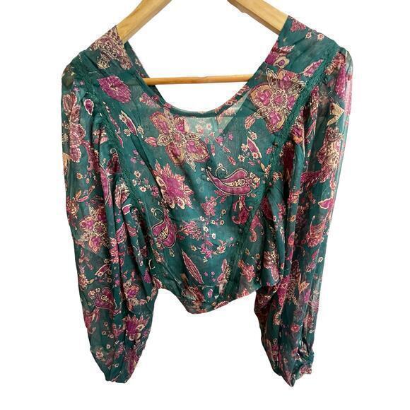 NWT Band of the Free Women XS Paisley Tie Front‎ Crop Top Boho Chic Western - Picture 9 of 12
